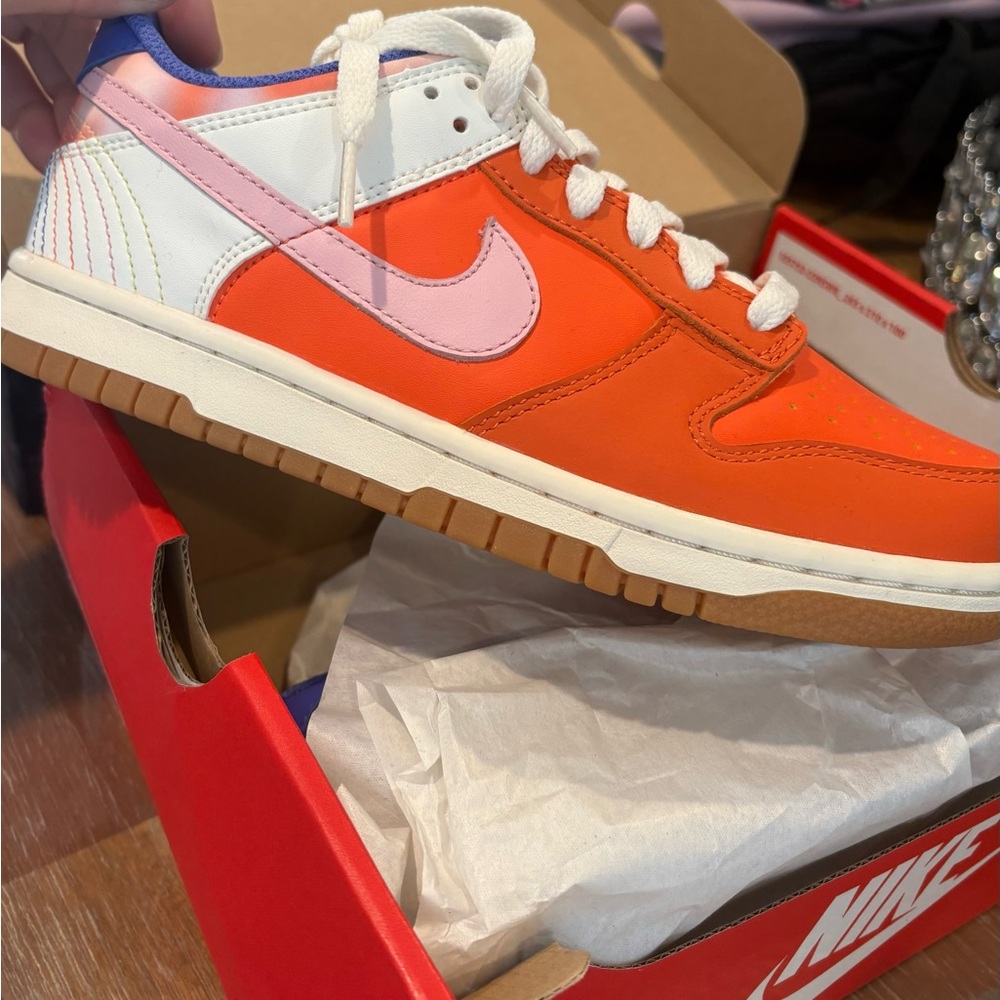 Nike Dunk Low SE Youth Shoes in Orange and Pink